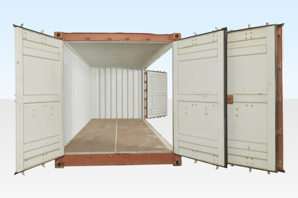 End View of Full Side Access Container. End Doors and Side Doors Open