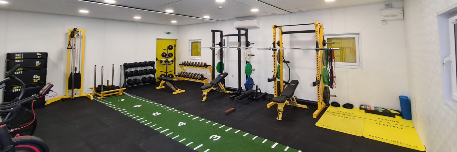 A gym housed in a temporary modular building